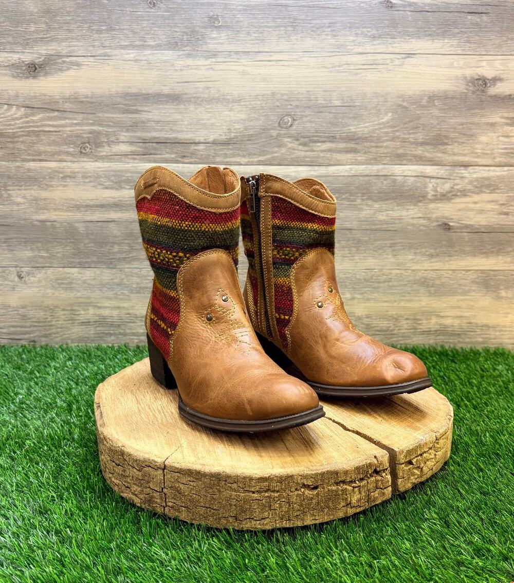 Born Women - Size 6.5 - Tan Tapestry Ankle Zipper Boots MOE3